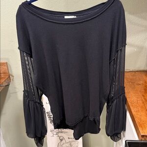 Free People Elegant Black Blouse with Sheer Sleeves